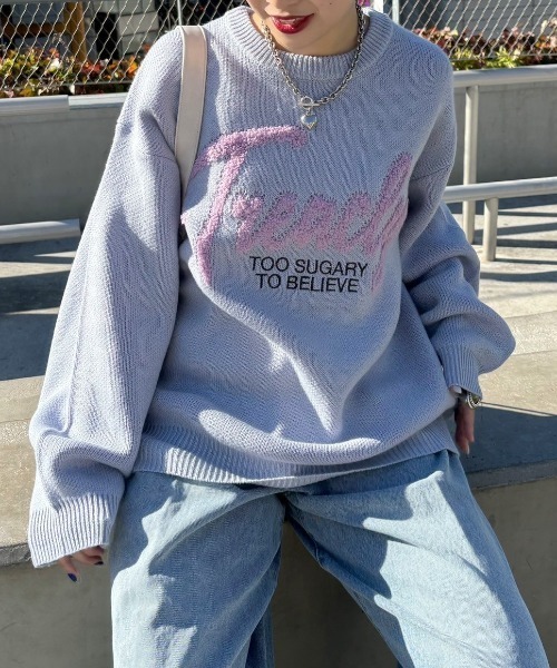 PAGEBOY（ページボーイ）の「ループロゴジャガードニット（ニット/セーター・レディース・ラベンダー/オレンジ/ブラック/オフホワイト/ライトブルー/ネイビー・FREE）」の3枚目の写真