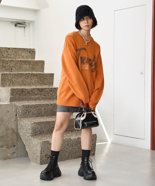 PAGEBOY（ページボーイ）の「ループロゴジャガードニット（ニット/セーター・レディース・ラベンダー/オレンジ/ブラック/オフホワイト/ライトブルー/ネイビー・FREE）」の7枚目の写真