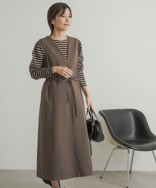 URBAN RESEARCH DOORS（アーバンリサーチドアーズ）の「『UR TECH』ツイルフレアジャンパースカート（ワンピース・レディース・チェック/モカ・MEDIUM）」の20枚目の写真