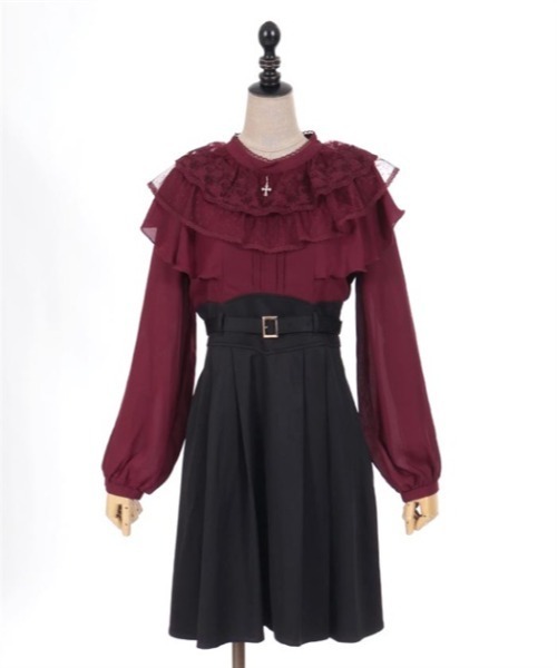 axes femme POETIQUE（アクシーズファムポエティック）の「【サブカル】ケープデザインシスターワンピース（ワンピース・レディース・ワイン/ブラック/キナリ・MEDIUM）」の7枚目の写真