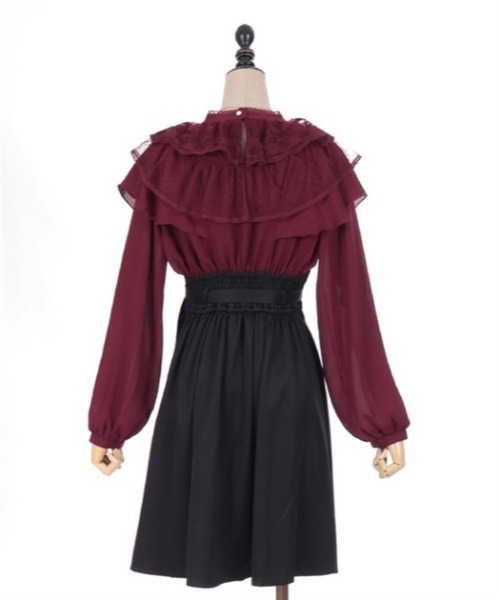 axes femme POETIQUE（アクシーズファムポエティック）の「【サブカル】ケープデザインシスターワンピース（ワンピース・レディース・ワイン/ブラック/キナリ・MEDIUM）」の9枚目の写真