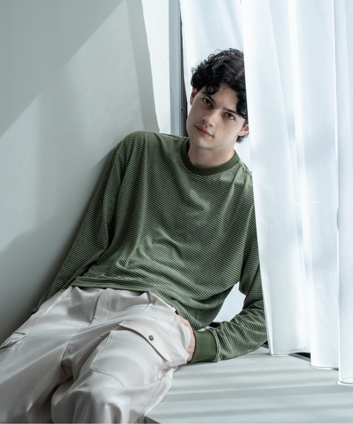 Be.Nection（ビネクション）の「SHORT CUT MULTI BODER LONG SLEEVE T-HIRTS/ショートカットマルチボーダーロンT（Tシャツ/カットソー・メンズ・カーキ/ホワイト系その他・MEDIUM/LARGE）」の18枚目の写真