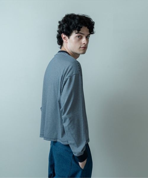 Be.Nection（ビネクション）の「SHORT CUT MULTI BODER LONG SLEEVE T-HIRTS/ショートカットマルチボーダーロンT（Tシャツ/カットソー・メンズ・カーキ/ホワイト系その他・MEDIUM/LARGE）」の13枚目の写真