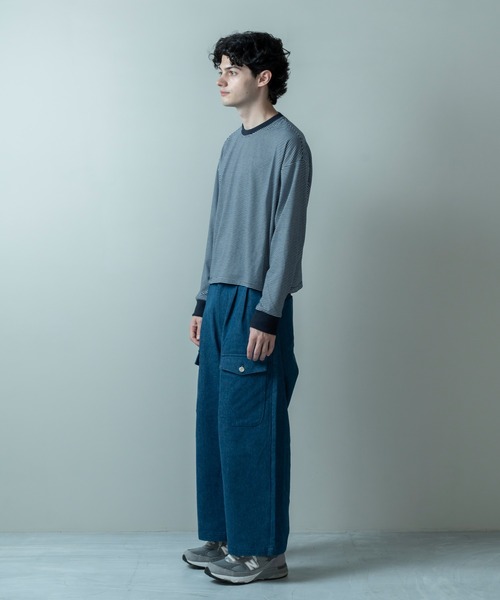 Be.Nection（ビネクション）の「SHORT CUT MULTI BODER LONG SLEEVE T-HIRTS/ショートカットマルチボーダーロンT（Tシャツ/カットソー・メンズ・カーキ/ホワイト系その他・MEDIUM/LARGE）」の7枚目の写真