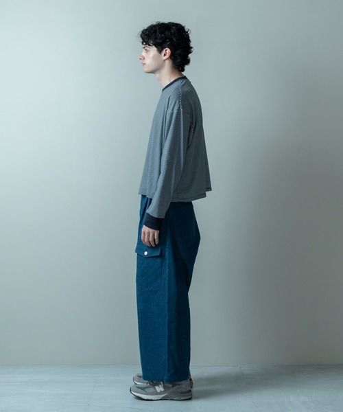 Be.Nection（ビネクション）の「SHORT CUT MULTI BODER LONG SLEEVE T-HIRTS/ショートカットマルチボーダーロンT（Tシャツ/カットソー・メンズ・カーキ/ホワイト系その他・MEDIUM/LARGE）」の8枚目の写真