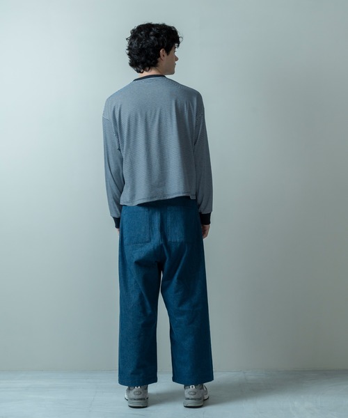 Be.Nection（ビネクション）の「SHORT CUT MULTI BODER LONG SLEEVE T-HIRTS/ショートカットマルチボーダーロンT（Tシャツ/カットソー・メンズ・カーキ/ホワイト系その他・MEDIUM/LARGE）」の10枚目の写真