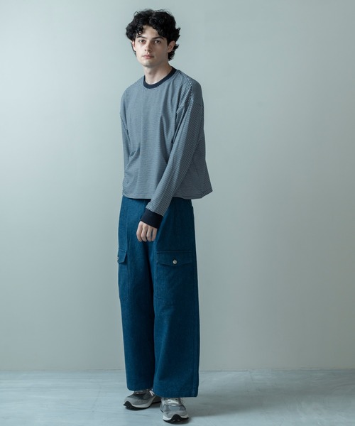 Be.Nection（ビネクション）の「SHORT CUT MULTI BODER LONG SLEEVE T-HIRTS/ショートカットマルチボーダーロンT（Tシャツ/カットソー・メンズ・カーキ/ホワイト系その他・MEDIUM/LARGE）」の6枚目の写真