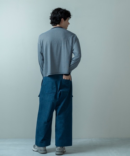 Be.Nection（ビネクション）の「SHORT CUT MULTI BODER LONG SLEEVE T-HIRTS/ショートカットマルチボーダーロンT（Tシャツ/カットソー・メンズ・カーキ/ホワイト系その他・MEDIUM/LARGE）」の9枚目の写真