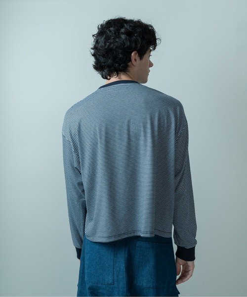 Be.Nection（ビネクション）の「SHORT CUT MULTI BODER LONG SLEEVE T-HIRTS/ショートカットマルチボーダーロンT（Tシャツ/カットソー・メンズ・カーキ/ホワイト系その他・MEDIUM/LARGE）」の14枚目の写真