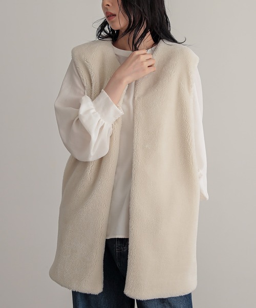 for/c(フォーシー)の「ボアベスト【サスティナブル】(ベスト・レディース・ブラウン/アイボリー・L/M)」の19枚目の写真
