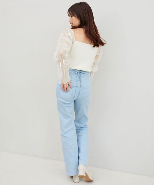MAJESTIC LEGON(マジェスティックレゴン)の「チュールリボンスリーブニット(ニット/セーター・レディース・ブラック/アイボリー/ピンクベージュ・MEDIUM)」の5枚目の写真