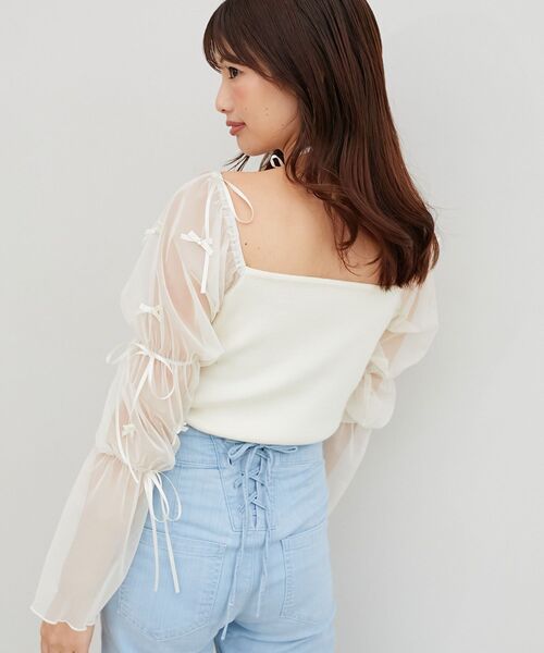 MAJESTIC LEGON(マジェスティックレゴン)の「チュールリボンスリーブニット(ニット/セーター・レディース・ブラック/アイボリー/ピンクベージュ・MEDIUM)」の9枚目の写真
