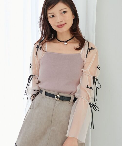 MAJESTIC LEGON(マジェスティックレゴン)の「チュールリボンスリーブニット(ニット/セーター・レディース・ブラック/アイボリー/ピンクベージュ・MEDIUM)」の14枚目の写真