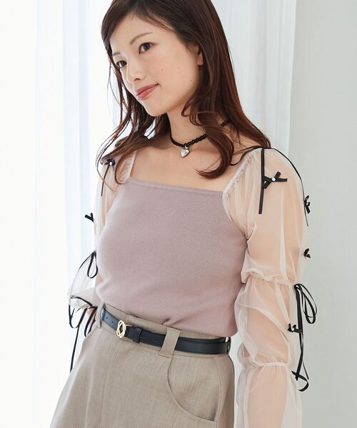 MAJESTIC LEGON(マジェスティックレゴン)の「チュールリボンスリーブニット(ニット/セーター・レディース・ブラック/アイボリー/ピンクベージュ・MEDIUM)」の15枚目の写真