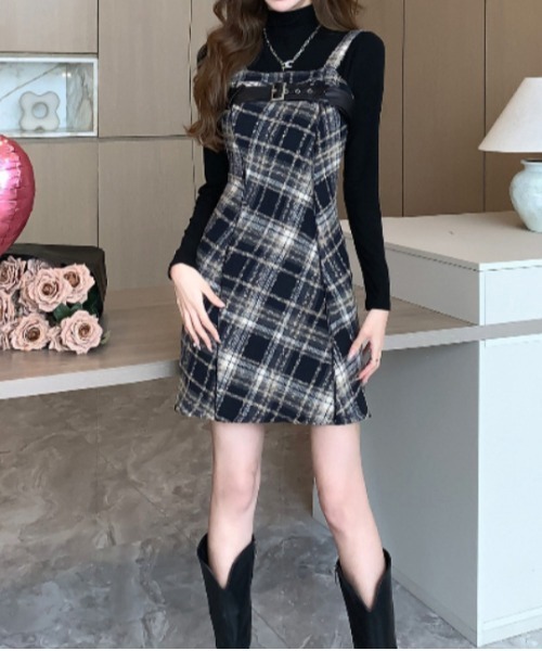 gossip!ロサンゼルス(ゴシップロサンゼルス)の「Y2K チェック柄スイッチングロングキャミワンピース(ワンピース・レディース・ブラック・S/M/L)」の7枚目の写真