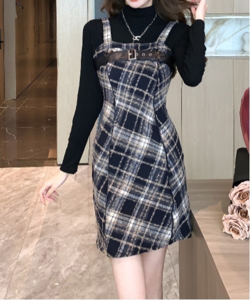 gossip!ロサンゼルス(ゴシップロサンゼルス)の「Y2K チェック柄スイッチングロングキャミワンピース(ワンピース・レディース・ブラック・S/M/L)」の13枚目の写真