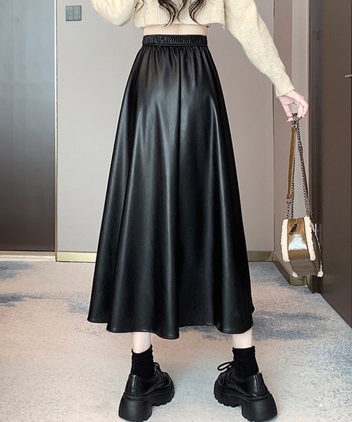 Lace Ladies(レースレディース)の「ハイウエスト レザー調 Aライン イージー スカート(スカート・レディース・ブラック/ベージュ/ブラウン・S/M/XL)」の5枚目の写真