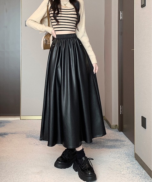 Lace Ladies(レースレディース)の「ハイウエスト レザー調 Aライン イージー スカート(スカート・レディース・ブラック/ベージュ/ブラウン・S/M/XL)」の6枚目の写真