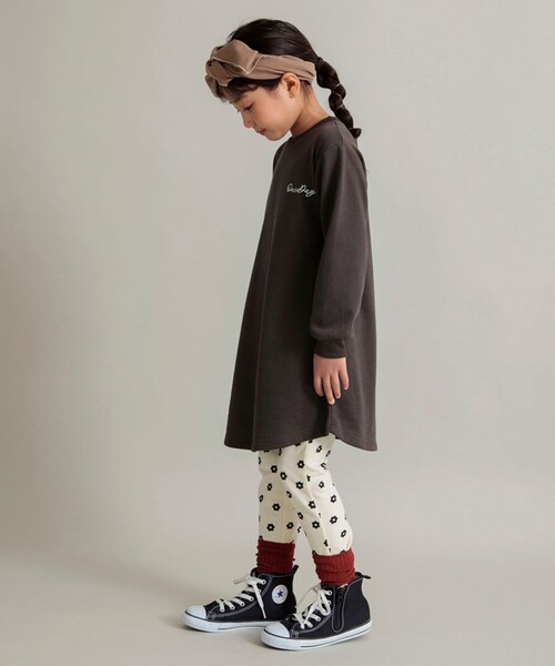 ロゴパターン長袖ワンピース DRC/やわらか薄手裏毛】ワンポイント刺繍長袖ワンピース（ワンピース