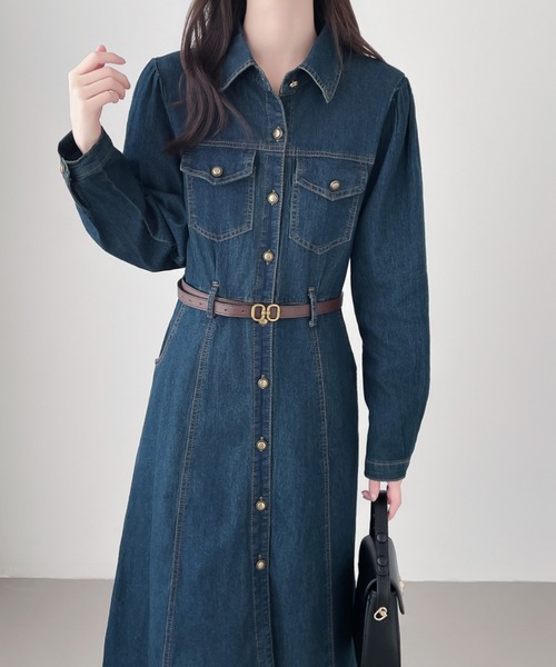 Aラインデニムシャツワンピース（ワンピース）｜Diosfront（ディオスフロント）