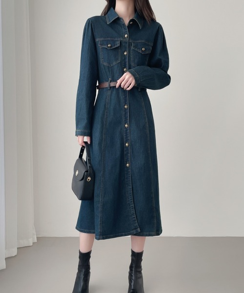 Aラインデニムシャツワンピース（ワンピース）｜Diosfront（ディオスフロント）