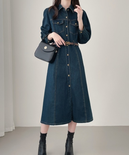 Aラインデニムシャツワンピース（ワンピース）｜Diosfront（ディオスフロント）
