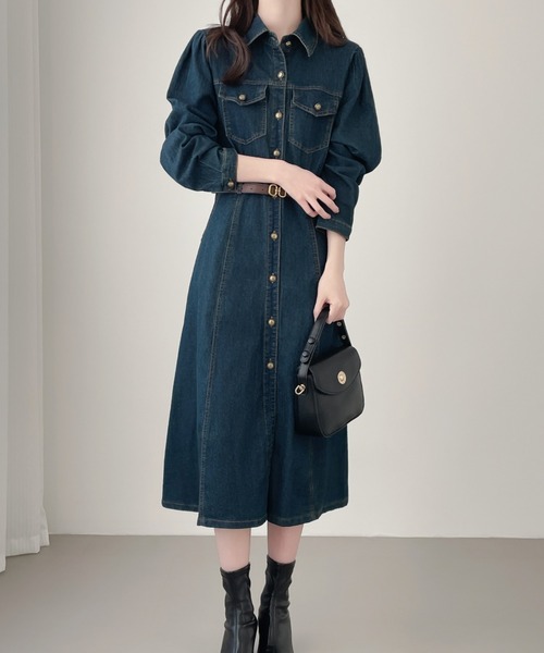 Aラインデニムシャツワンピース（ワンピース）｜Diosfront（ディオスフロント）