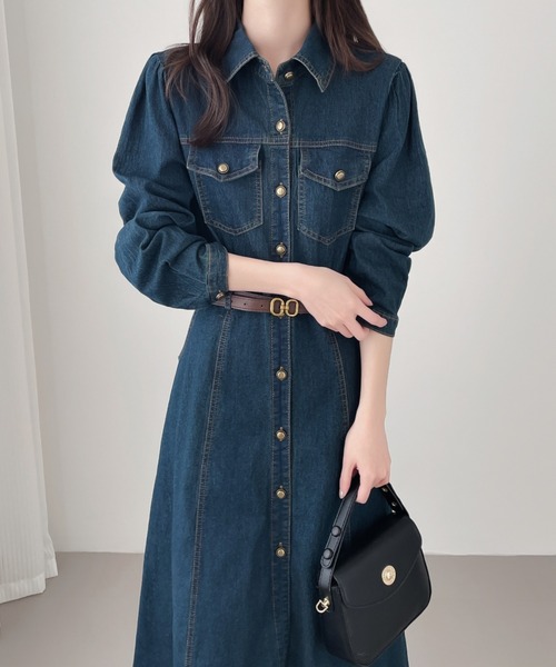 Aラインデニムシャツワンピース（ワンピース）｜Diosfront（ディオスフロント）