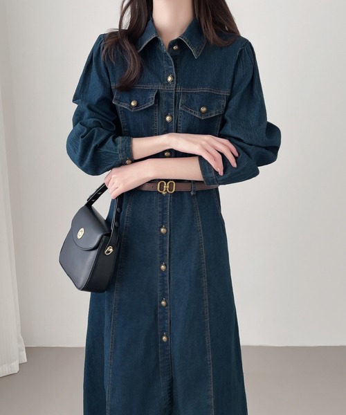 Aラインデニムシャツワンピース（ワンピース）｜Diosfront（ディオスフロント）