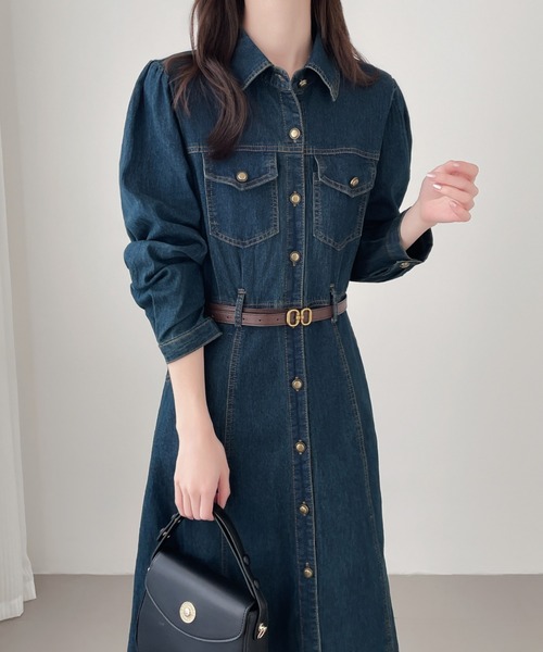 Aラインデニムシャツワンピース（ワンピース）｜Diosfront（ディオスフロント）