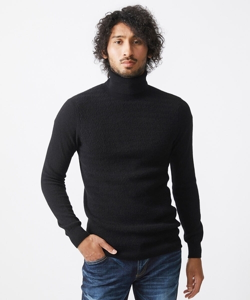 MICHEL KLEIN HOMME   （ミッシェルクランオム）の「ウェーブ柄カシミヤタートルネックニット（ニット/セーター・メンズ・ライトグレー/ブラック・MEDIUM/LARGE/X-LARGE）」の2枚目の写真