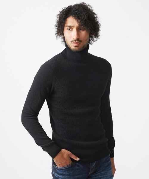 MICHEL KLEIN HOMME   （ミッシェルクランオム）の「ウェーブ柄カシミヤタートルネックニット（ニット/セーター・メンズ・ライトグレー/ブラック・MEDIUM/LARGE/X-LARGE）」の12枚目の写真