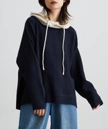 重ね着風フード付きニットパーカー［Soiunique］