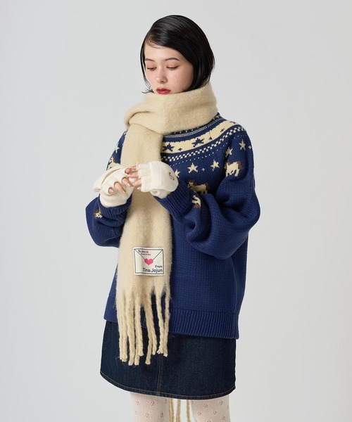 TINA：JOJUN（ティーナジョジュン）の「メッセージタグ バルキーマフラー TINA：JOJUN（マフラー・レディース・ブラウン/プラム/クリーム・F）」の5枚目の写真