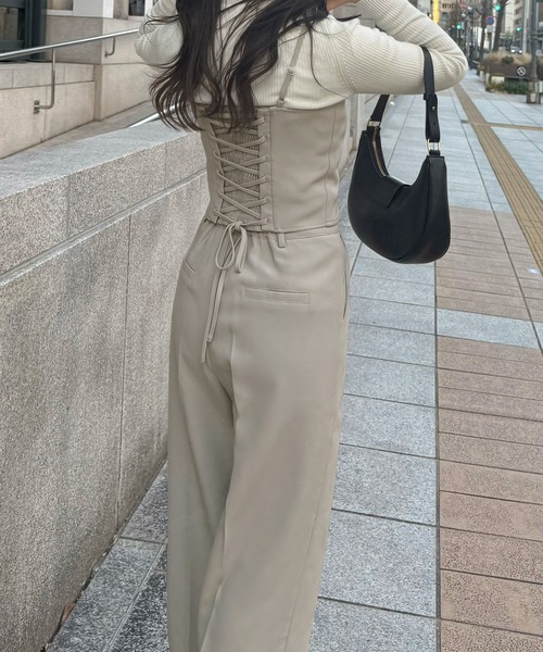 ジュノア JUNOAH バックレースアップビスチェ＋スラックスパンツ set （ライトベージュ） セール】バックレースアップビスチェ＋スラックスパンツ set