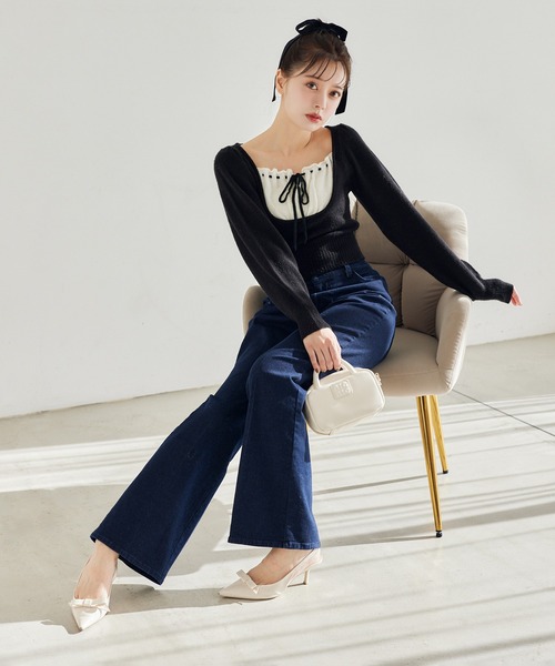 one after another NICE CLAUP(ワンアフターアナザーナイスクラップ)の「ストレッチフレアデニムパンツ(デニムパンツ・レディース・ネイビー/ブルー/ライトブルー・SMALL/MEDIUM)」の9枚目の写真