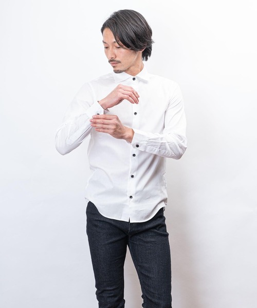 garsonwave（ギャルソンウェーブ）の「日本製 ホリゾンタル カラー シャツ コレクション(GW)（シャツ/ブラウス・メンズ・ワインレッド/ブラック系1/ブラック系3/ブラック系2/ブラック系4/ネイビー系1/ネイビー系2/ブルー系1/ブルー系2/ホワイト/ブラック/ネイビー/ピンク/ブルー/クリアブルー/シルバーグレー・LL/L/M）」の17枚目の写真