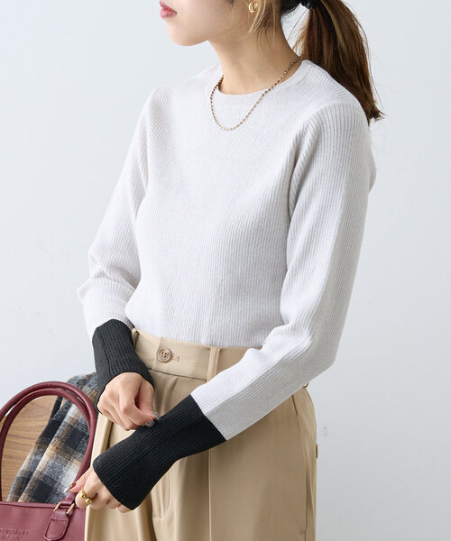 w closet（ダブルクローゼット）の「【ラメ生地】ラメ配色リブニット（ニット/セーター・レディース・ブラック/オフホワイト/グレー/ブラウン/ピンク・FREE）」の6枚目の写真