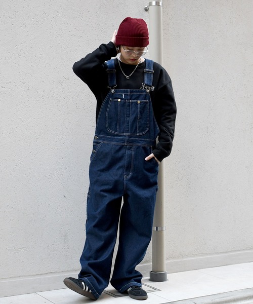 vintage like work design loose fit denim overalls