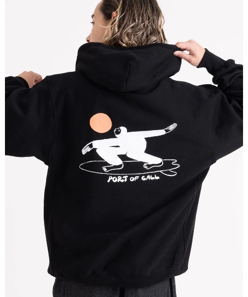 セール】HOODIE/PORT OF CALLサーフィンバックプリントプリントフード