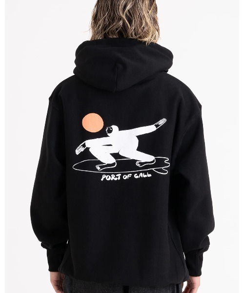 セール】HOODIE/PORT OF CALLサーフィンバックプリントプリントフード