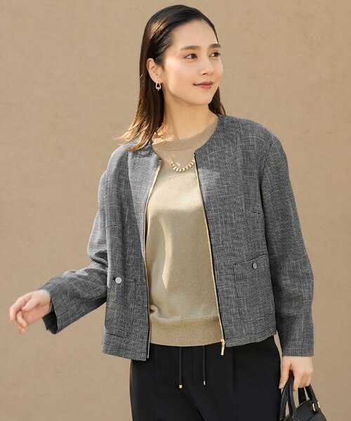 自由区(ジユウク)の「ライトカラミノーカラー ジャケット(ノーカラージャケット・レディース・アイボリー系/ベージュ系/ブラック系・32)」の2枚目の写真