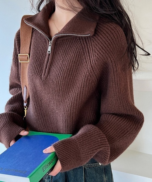 Vipoa（ヴィポア）の「シンプルハーフジップニット（ニット/セーター・レディース・ブラック/レッド/ブラウン/ホワイト・FREE）」の10枚目の写真