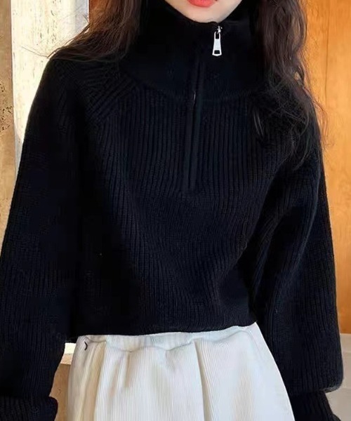 Vipoa（ヴィポア）の「シンプルハーフジップニット（ニット/セーター・レディース・ブラック/レッド/ブラウン/ホワイト・FREE）」の8枚目の写真