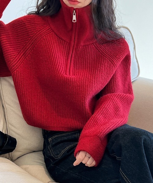 Vipoa（ヴィポア）の「シンプルハーフジップニット（ニット/セーター・レディース・ブラック/レッド/ブラウン/ホワイト・FREE）」の15枚目の写真