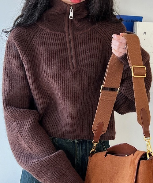 Vipoa（ヴィポア）の「シンプルハーフジップニット（ニット/セーター・レディース・ブラック/レッド/ブラウン/ホワイト・FREE）」の11枚目の写真