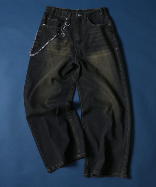 ANPAS(アンパス)の「10.5oz Vintage Design Wide Tapered Denim Pants with Walletchain/チェーン付き ヴィンテージ ワイドテーパード デニムパンツ オーバーダイ(デニムパンツ・メンズ・ネイビー/ブラック・M/L/XL)」の2枚目の写真