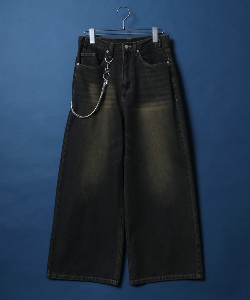 ANPAS(アンパス)の「10.5oz Vintage Design Wide Tapered Denim Pants with Walletchain/チェーン付き ヴィンテージ ワイドテーパード デニムパンツ オーバーダイ(デニムパンツ・メンズ・ネイビー/ブラック・M/L/XL)」の3枚目の写真