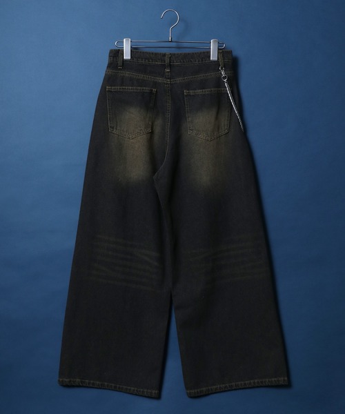 ANPAS(アンパス)の「10.5oz Vintage Design Wide Tapered Denim Pants with Walletchain/チェーン付き ヴィンテージ ワイドテーパード デニムパンツ オーバーダイ(デニムパンツ・メンズ・ネイビー/ブラック・M/L/XL)」の4枚目の写真