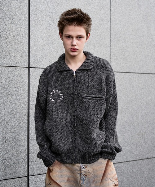 WISH FOR EVER(ウィッシュフォーエバー)の「DETROIT WOOL BLEND KNIT JACKET/デトロイトウールブレンドニットジャケット(ニット/セーター・メンズ・ワインレッド/オリーブ/チャコールグレー・SMALL/MEDIUM/LARGE)」の4枚目の写真